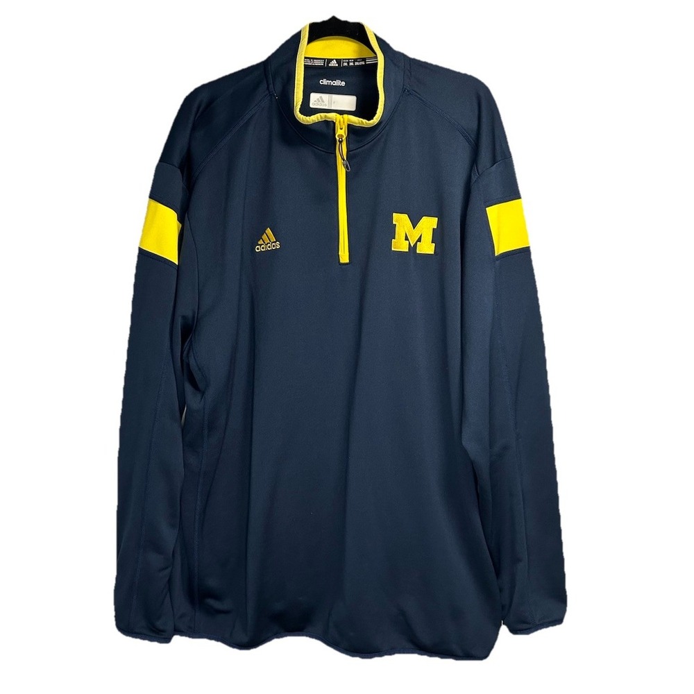 Adidas Michigan Wolverines 1/4 Zip Pullover Player Team Issue Men's 2XL XXL Navy